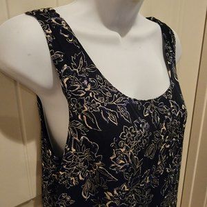 Nordstrom Navy Blue Floral Tank–Sleeveless Scoop Neck–Lightweight Blouse-Casual